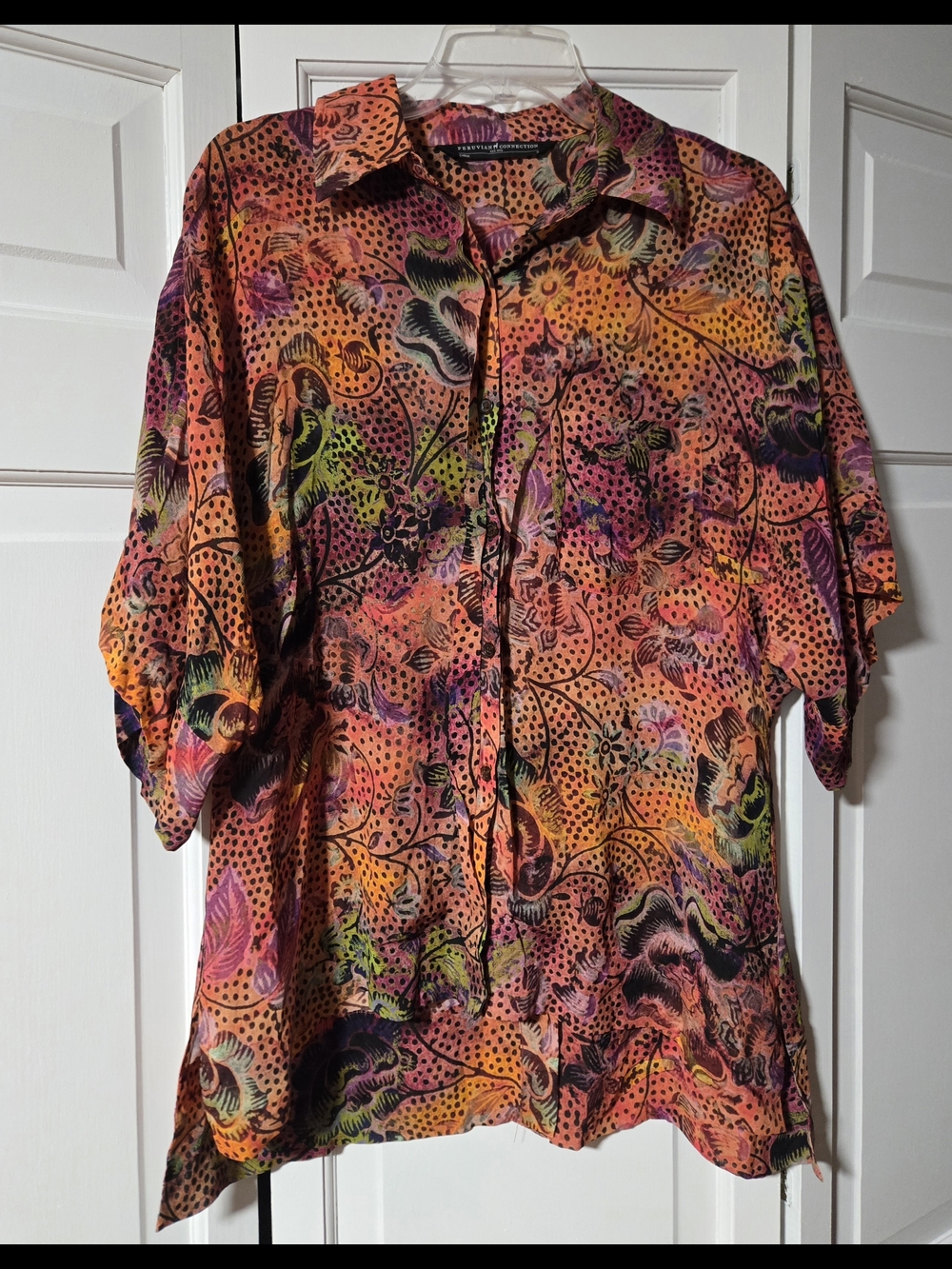 Peruvian Connection Vibrant Multicolor Floral Short-Sleeve Shirt